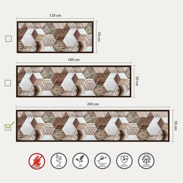 Килимове покриття CREARREDA - кухонне покриття 240x50 см вінілове нековзне і миється кухонне покриття з вінілу, 100 зроблене в Італії килимове покриття для вітальні, кухні (240 x 50 см, Wood Tropical Hexagons)