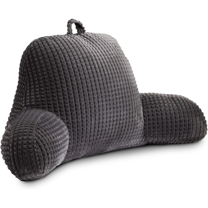 Крісло-мішок для читання Holawakaka для дорослих з підлокітниками та спинкою, велике сіре, для відпочинку та роботи за ноутбуком