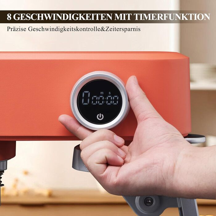 Кухонна машина 5л з місткою чашею з нержавіючої сталі, для тіста, піци, з таймером та 8 рівнями швидкості, з набором насадок (міксер, гак для тіста, вінчик)