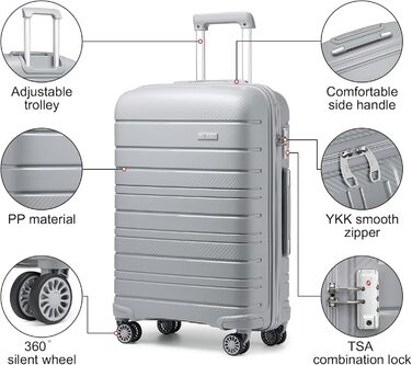 Валіза KONO з TSA-замком та 4 обертовими колесами, набір валіз 3 шт. (білий, сірий)