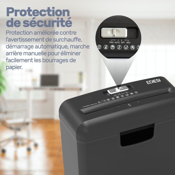 Шредер для дому та офісу Ediesi: знищення до 6 аркушів, для кредитних карт, CD та DVD, 10 літрів