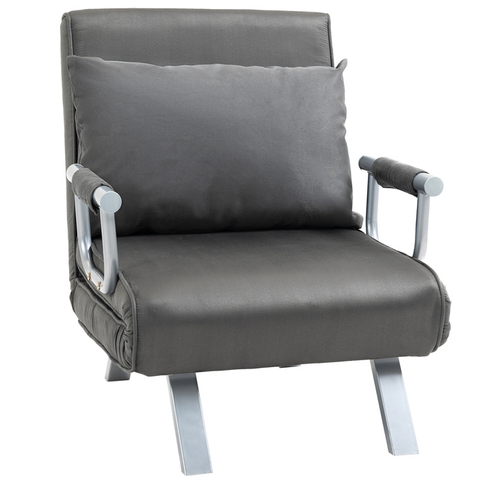 HOMCOM Диван-ліжко 3-в-1 Крісло-ліжко Гостьове ліжко Розкладний матрац Chaise Longue 65x69x80см Штучна Шкіра Сірий