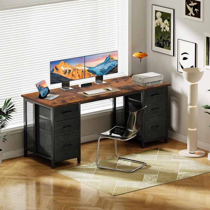 Комп'ютерний стіл Coleshome з 6 шухлядами, 160x52 см, білий, для дому та офісу