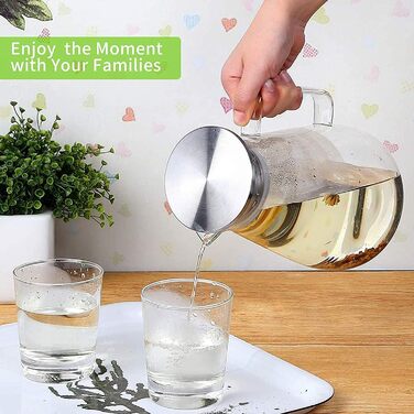 Скляна карафа Uten 1.5L з кришкою з нержавіючої сталі та кришталевою ручкою - 1500 мл