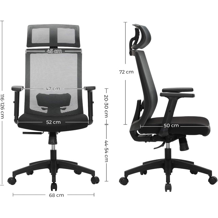 Ергономічний офісний стілець SONGMICS з сіткою, регульований комп'ютерний стілець для робочого кабінету з функцією гойдання, сірий, до 120 кг, OBN022GD01