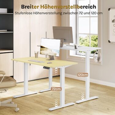 Електричний регульований стіл WOLTU, 120x60 см, білий. З USB-портом, функцією пам'яті, для офісу та дому. Ергономічний стіл для роботи за комп'ютером