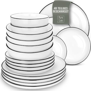 Тарілки для сніданку, десертні тарілки Scandi Porcelain - Набір тарілок для тортів з 6 шт. , скандинавський дизайн, можна мити в посудомийній машині - білий 6 персон - маленькі, плоскі тарілки - Набір посуду Pure Living (набір з 48 предметів)