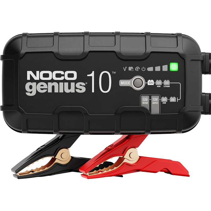 NOCO GENIUS10: Інтелектуальне зарядне пристрій для акумуляторів 6V/12V - Автоматичний підтримуючий заряд, сульфатор, захист від перевантаження, температурна компенсація - Для свинцево-кислотних та літієвих акумуляторів