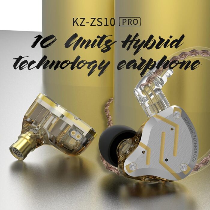 Навушники Yinyoo KZ ZS10 Pro IEM, 5 динаміків, внутрішньоканальні Hi-Fi, 2-контактний кабель, без мікрофона, золото