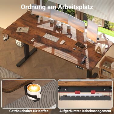 Регульований стіл з USB-C зарядкою 140 x 60 см, функція пам'яті. Стабільний електричний стіл, стоп-стіл, регульований комп'ютерний стіл (Колір: Коричневий, Розмір: 200 x 80 см)