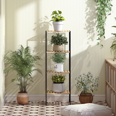 Стильна стелаж Standregal Badregal з бамбука та сталі, з 4 полицями, 4-ярусна книжкова полиця, розміри 36,5 x 33 x 110 см, колір: натуральний