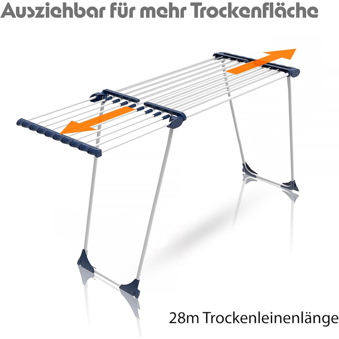 Розсувна сушарка для білизни BigDean Jumbo з потовщеними стійками, довжина просушування 28м (Біло-блакитна)