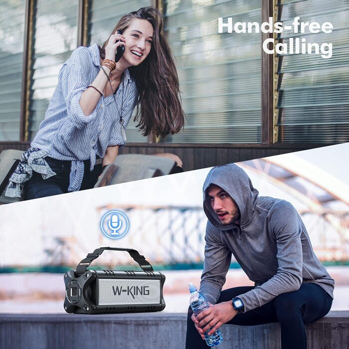 Портативна Bluetooth колонка W-KING 90W з глибоким басом, водонепроникна IPX6, Powerbank, AUX, TF, NFC, 40 годин роботи, EQ, чорно-біла