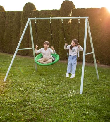 Гойдалка-гніздо для саду HyperMotion Storchennest з А-рамою, 2 місця, 150 кг, зелено-сіра (HYP1)