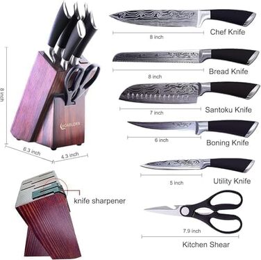 Набір кухонних ножів Chefhoablorn 15-TLG: професійний набір з нержавіючої сталі, 7 шт. (блок ножів)