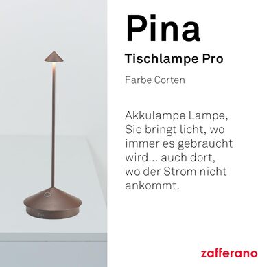 Zafferano Pina: Бездротова LED-лампа для дому та саду з торшею, сенсорне керування, регулювання яскравості, 29 см, Corten