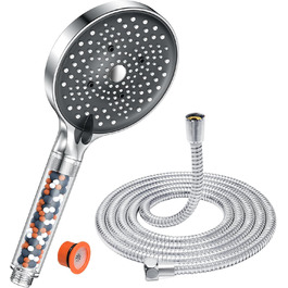 Душова лійка з шлангом YEAUPE PRO, 1,6 м, водозберігаюча, фільтр, 6 режимів, 130 мм, хром