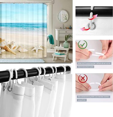 Поліефірна завіса для душу AmDxD, хвиля пляжна завіса, зірка, роги тритона, дизайнерська завіса для ванни, кольорова завіса для ванни, що миється (165x180 см)