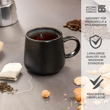 Набір посуду Moritz & Moritz SOLID 24 предмети для 6 осіб, кераміка, антрацит: обідні тарілки, глибокі тарілки, десертні тарілки, чашки з ручками