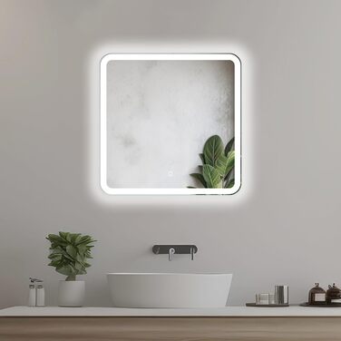 Дзеркало для ванної кімнати 60 см квадратне з LED-підсвічуванням, сенсорне керування