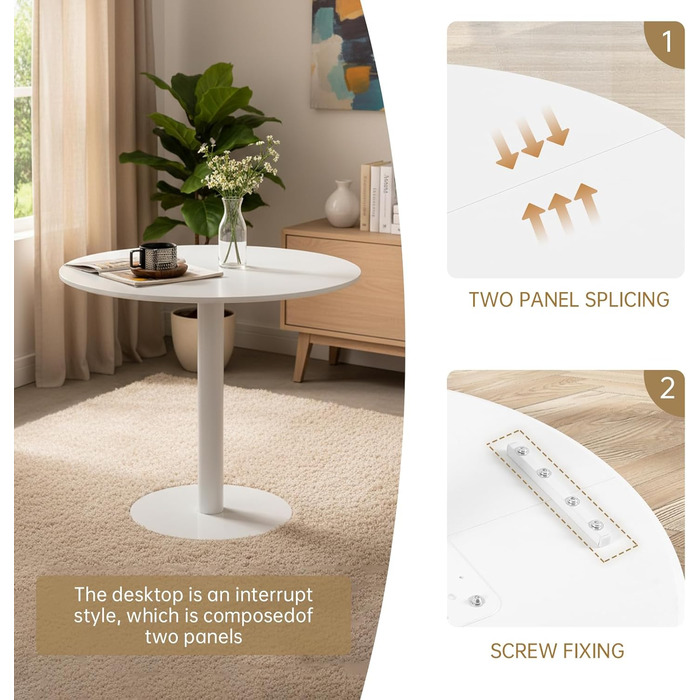 Круглий обідній стіл для кухні, вітальні, балкону - 70x70 см, білий