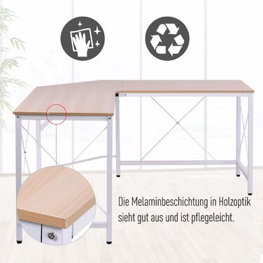 Кутовий стіл HOMCOM L-Desk 150x150x76см Кутовий стіл з МДФ в натуральному кольорі для домашнього офісу та навчання