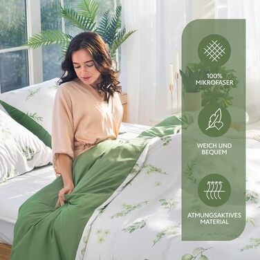 Комплект постільної білизни Dreamzie 200x200 см з 2 наволочками 80x80 см, сірий гілковий малюнок - постільна білизна для дорослих 200x200 з 100% мікрофібри, сертифікат Oeko TEX без хімікатів