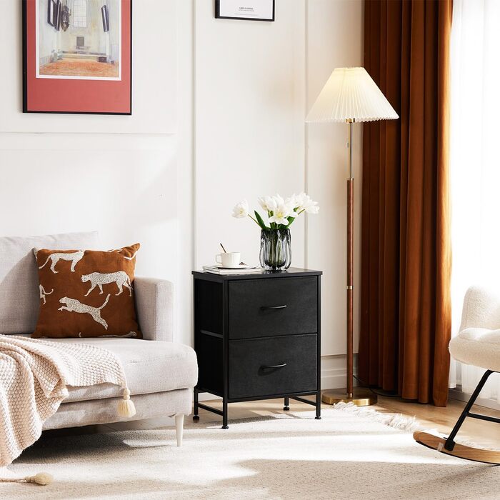 Набір приліжкових тумбочок DUMOS, 2 шт. з шухлядами, стилі індустріальний, для спальні, вітальні, дитячої, передпокою, білий/чорний