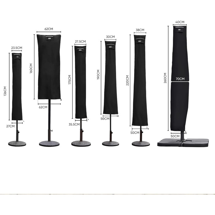 Захисний чохол для парасольки (220 x 30/50 см, чорний)