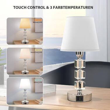 Приліжковий світильник Touch Dimmable, USB AC, 2 світлодіоди, льон, кришталь, білий