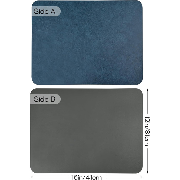 Набори підставки під тарілки 6 шт., неслизькі, миючі, з штучної шкіри, 40 x 30 см (блакитний/сірий)