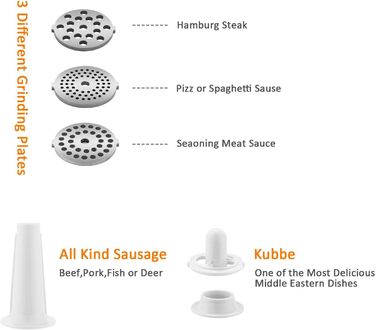 Електрична м'ясоподрібнювач з нержавіючої сталі, 2000W, з набором дисків та насадок для ковбас, чорний