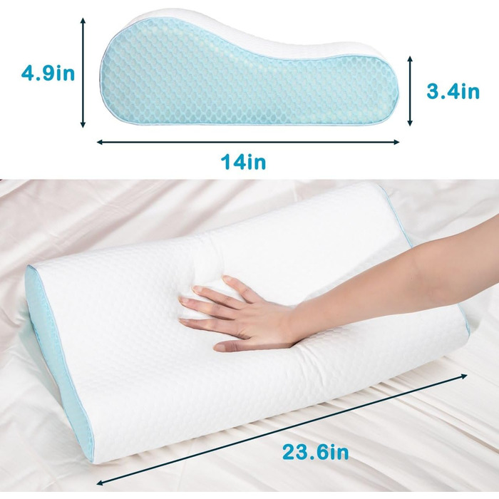 Подушка для шиї Enighs для зняття напруги, подушка з memory foam, ергономічна подушка для шиї для тих, хто спить на боці, спині та животі з охолоджувальними чохлами (24'L x 14'W x 5'H-2)