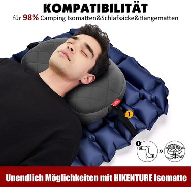 Туристична надувна подушка HIKENTURE зі знімним чохлом 41х27 см сіра