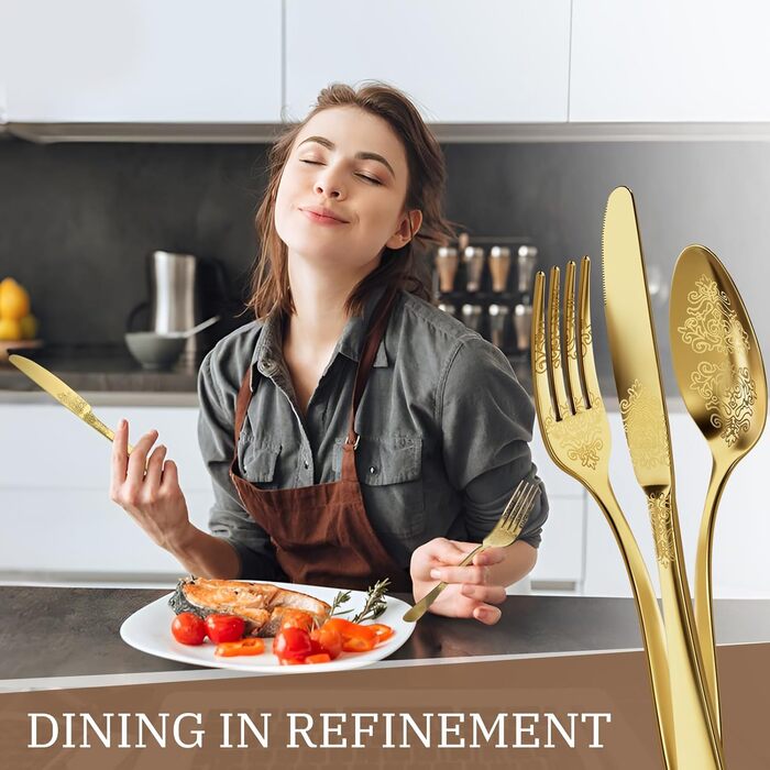 Набір столових приборів DRAGON RIOT Gold 30 предметів, нержавіюча сталь, для 6 осіб, з ножем, виделкою, ложкою. Підходить для дому, ресторану, вечірки.