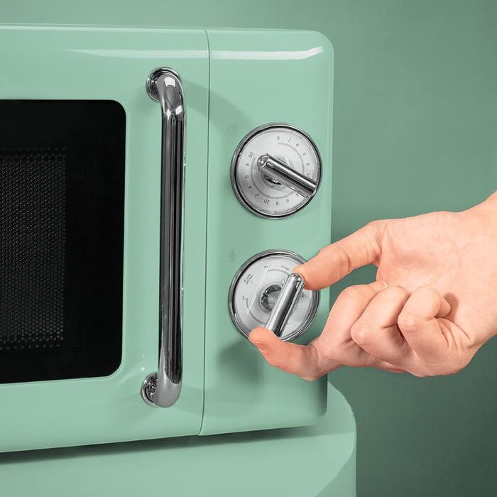 Мікрохвильова піч Cecotec ProClean 3010 Retro 20 л, 700 Вт, механічна, 6 режимів, таймер 30 хв, режим розморожування, вінтажний дизайн, зелена, сталевий корпус