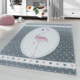 Дитячий килимок з коротким ворсом Flamingo Star Design Дитяча кімната Ігрова кімната 11 мм Висота ворсу М'яка прямокутна кругла доріжка рожева, Розмір 120x170 см 120 x 170 см Рожевий