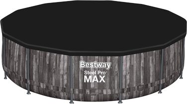 Каркасний басейн Bestway Steel Pro MAX Повний комплект з фільтруючим насосом Ø 427 x 107 см, під дерево (морений дуб), круглий