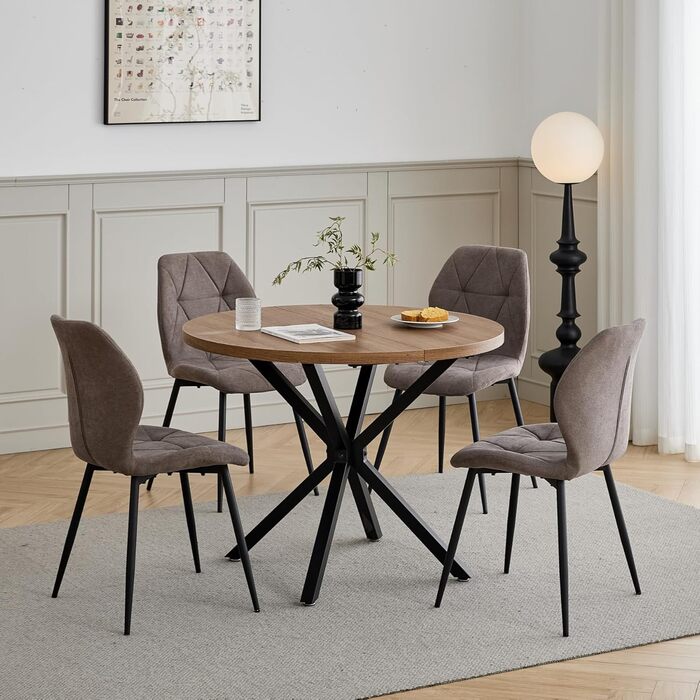 Набір з 6-ти м'яких кухонних стільців GrandCA HOME в скандинавському стилі з металевими ніжками та ромбовими подушками (колір: коричневий)