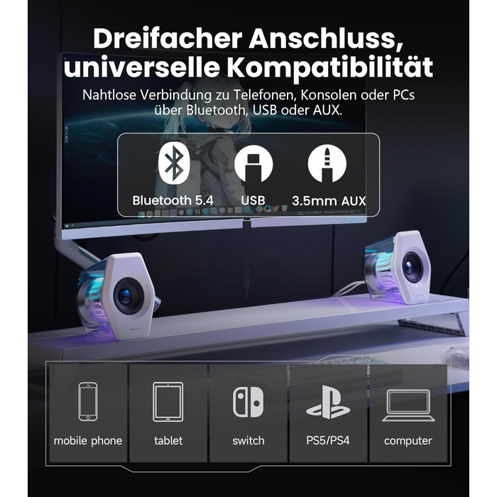 Edifier G2000 Pro - Bluetooth колонки для комп'ютера з 7.1 об'ємним звуком, RGB підсвічуванням, USB та Aux входами (білі)