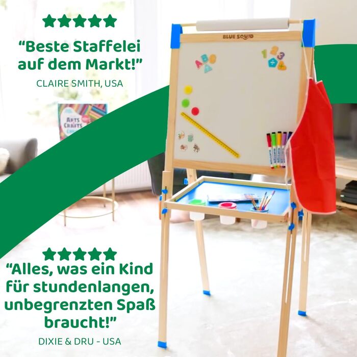 Дитяча мольберт Blue Squid Kinder Staffelei - регульована висота, двосторонній, з крейдяною та магнітною дошками, рулон паперу, 100+ аксесуарів, для дітей 3-12 років, преміум-якість 2025