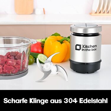 Електричний подрібнювач для кухні Kitchen in the Box 400W з 2 чашами (2L+2L) та двосторонніми лезами з нержавіючої сталі. Подрібнювач для м'яса, овочів, цибулі, фруктів срібного кольору.