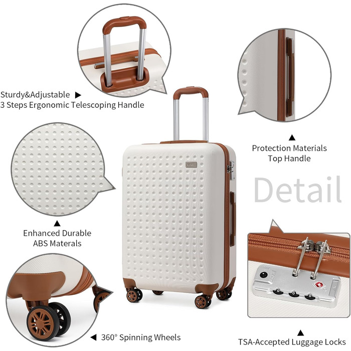 Чемодан-валіза KONO з жорсткою ABS-оболонкою, 76 см, 100 л, білий, з TSA замком та 4 спіннерами