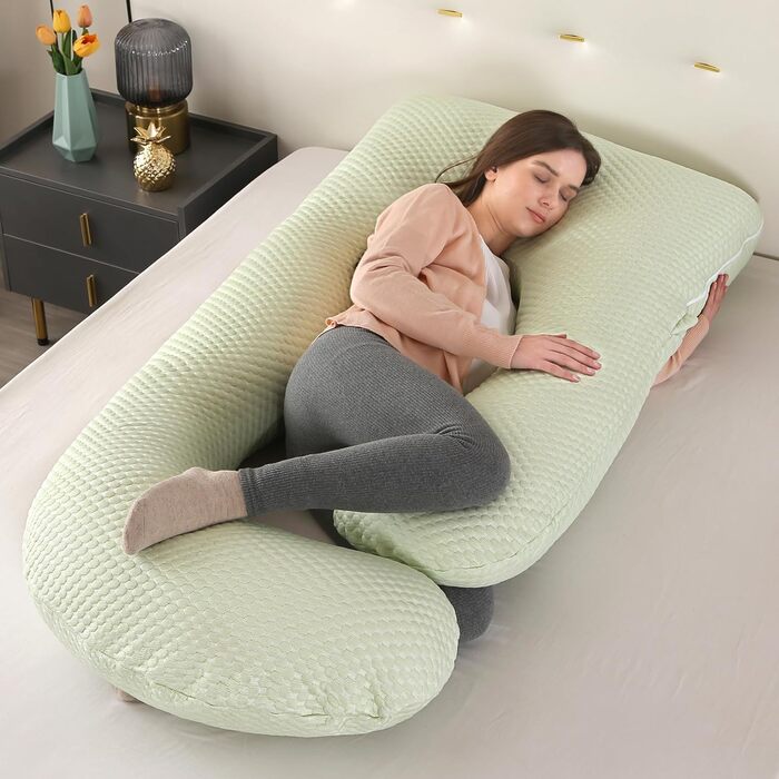 Подушка для вагітних GKXLH - J-подібна подушка для підтримки спини, живота та стегон. Знімний чохол з ефектом охолодження (Iced Bean Green)