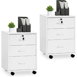Тумба для документів TUKAILAI на коліщатках, 3 висувні ящики, білий колір, 2 шт.