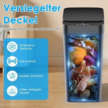 Набір з 2 електричних сміттєвих баків Dreamhigh® 12L з датчиком, автоматичним відкриванням, 3 режимами відкривання, тихим, водонепроникним корпусом для кухні, ванної, офісу, вітальні, чорний