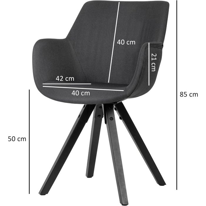 Набір обідніх стільців FineBuy 2 шт. з підлокітниками, 54x85x58 см, тканина, чорні ніжки, сучасний дизайн, м'який, для кухні