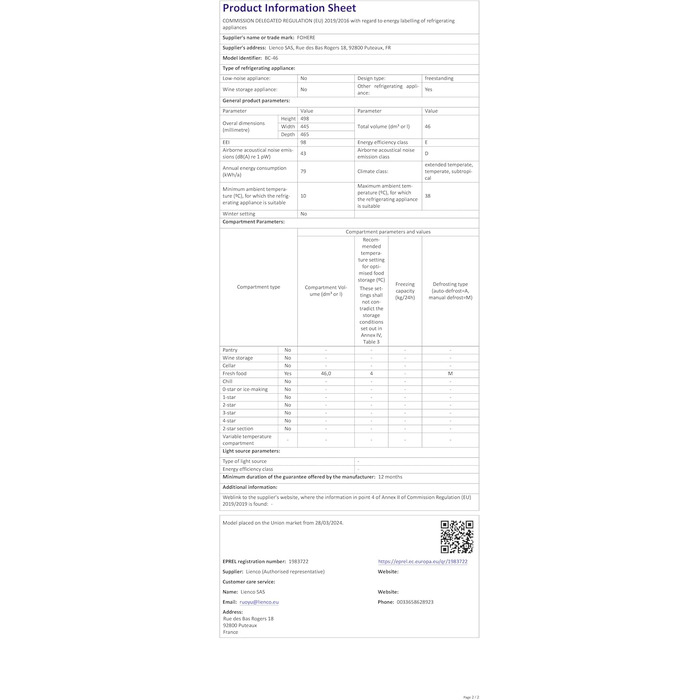 Міні-холодильник FOHERE 46L з відділенням для льоду | Компактний холодильник | Регулювання температури, енергозбереження, тиха робота | Холодильник для напоїв ідеально підходить для офісу, кемпінгу та геймінгу | Змінний бік відкривання дверцят | Чорний