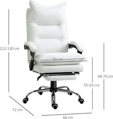 Офісне крісло Vinsetto з підставкою для ніг, регульоване по висоті, поворотне, зі спинкою, зі штучної шкіри (біле)