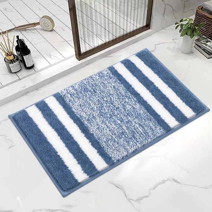 М'який килимок для ванної кімнати з мікрофібри Pauwer 60x120 см, водопоглинаючий, антиковзаючий, для дому, блакитний